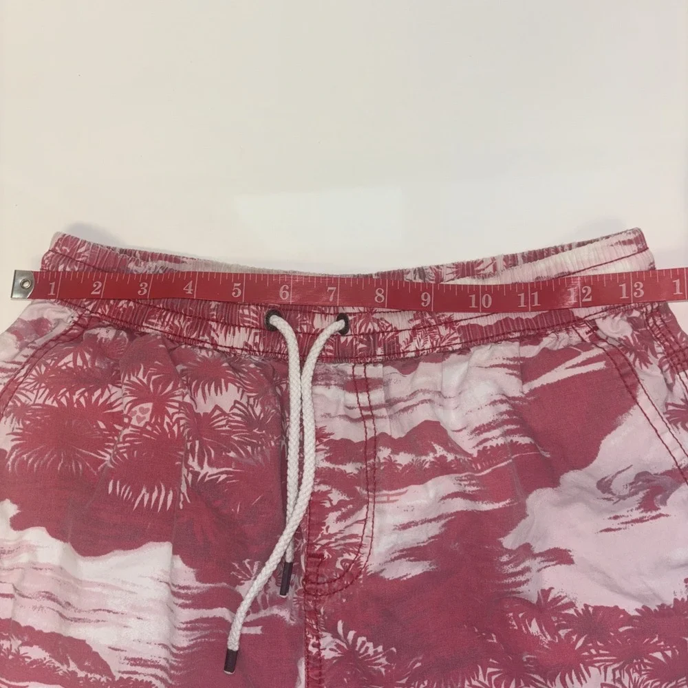 Cotton On Beach Short Mens XS Red White Tropical PalmTree Toile Print Drawstring